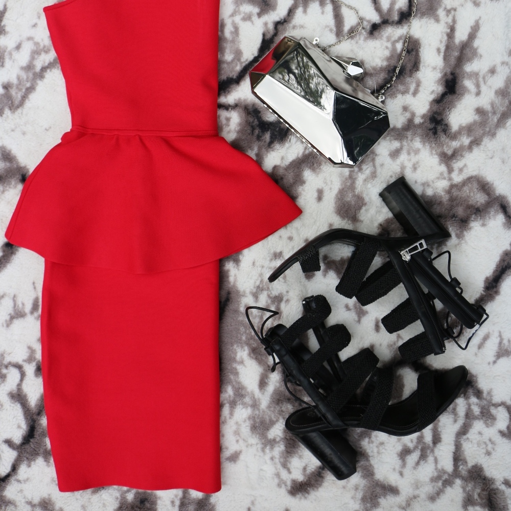 BCBGMaxAzria Red Francis Layered Bandage Dress